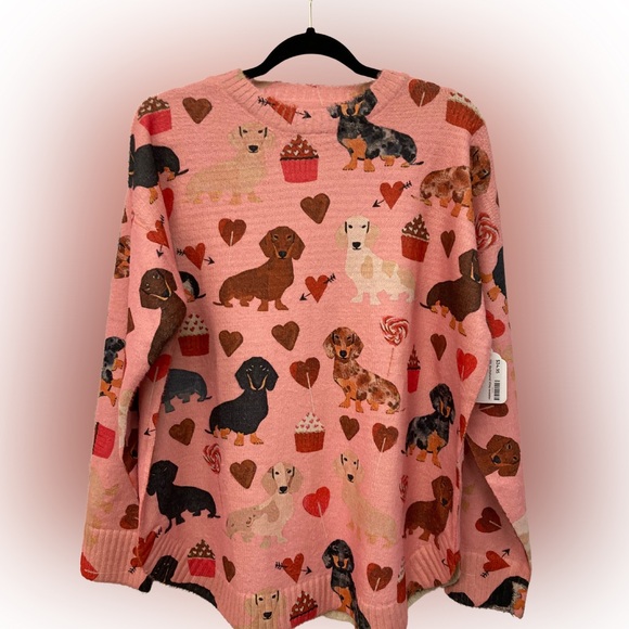 SM Pink Dachshund Print Women’s Sweater – Hearts & Cupcakes - Picture 7 of 9